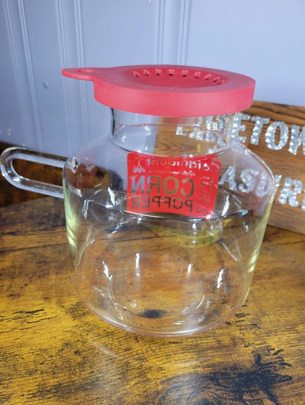 Vintage Catamount Microwave Corn Popper Glass  Popcorn Maker - Red Accents